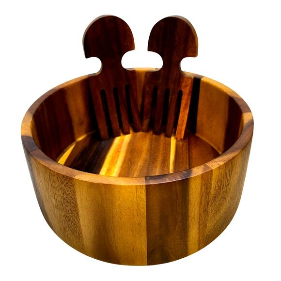 'Arthur Court' Large Wooden Salad Serving Bowl w/Salad Serving Utensils - Picture 2 of 7